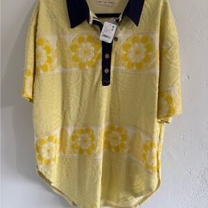 We The Free Yellow Always Sunny - Floral Shirt with Navy Accents-sz m Nwt